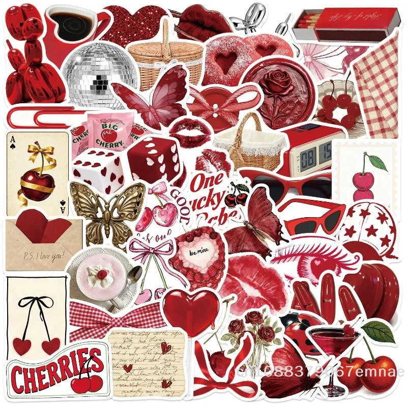 

[ZYAS]50PCS Y2K Aesthetic Cherry Stickers Laptop Guitar Suitcase Journal Phone Case Diary Notebook Doodle Decals Decor Gift