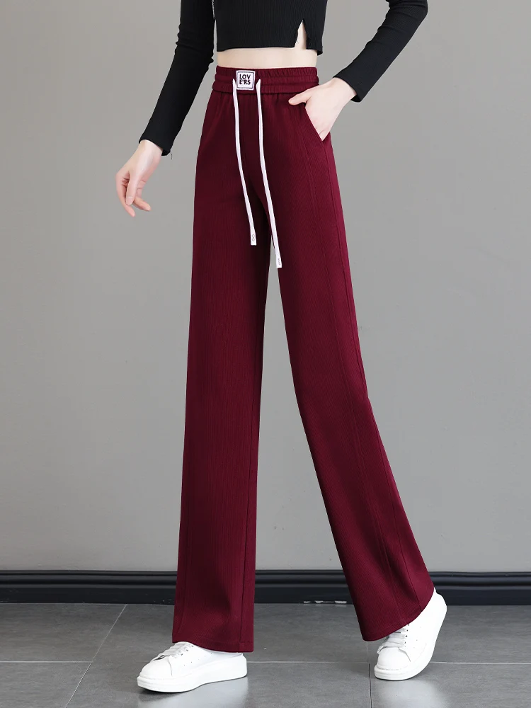 

Wine Red High Waist Wide Leg Pants Women's Slim Fit Straight Cut Casual Trousers Spring Autumn New Style