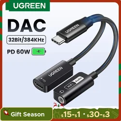 UGREEN 헤드셋용 사운드 카드, USB C-AUX 케이블 어댑터, AUX 이어폰 컨버터, DAC 칩, PD QC 충전 사운드 카드, C타입 3.5mm