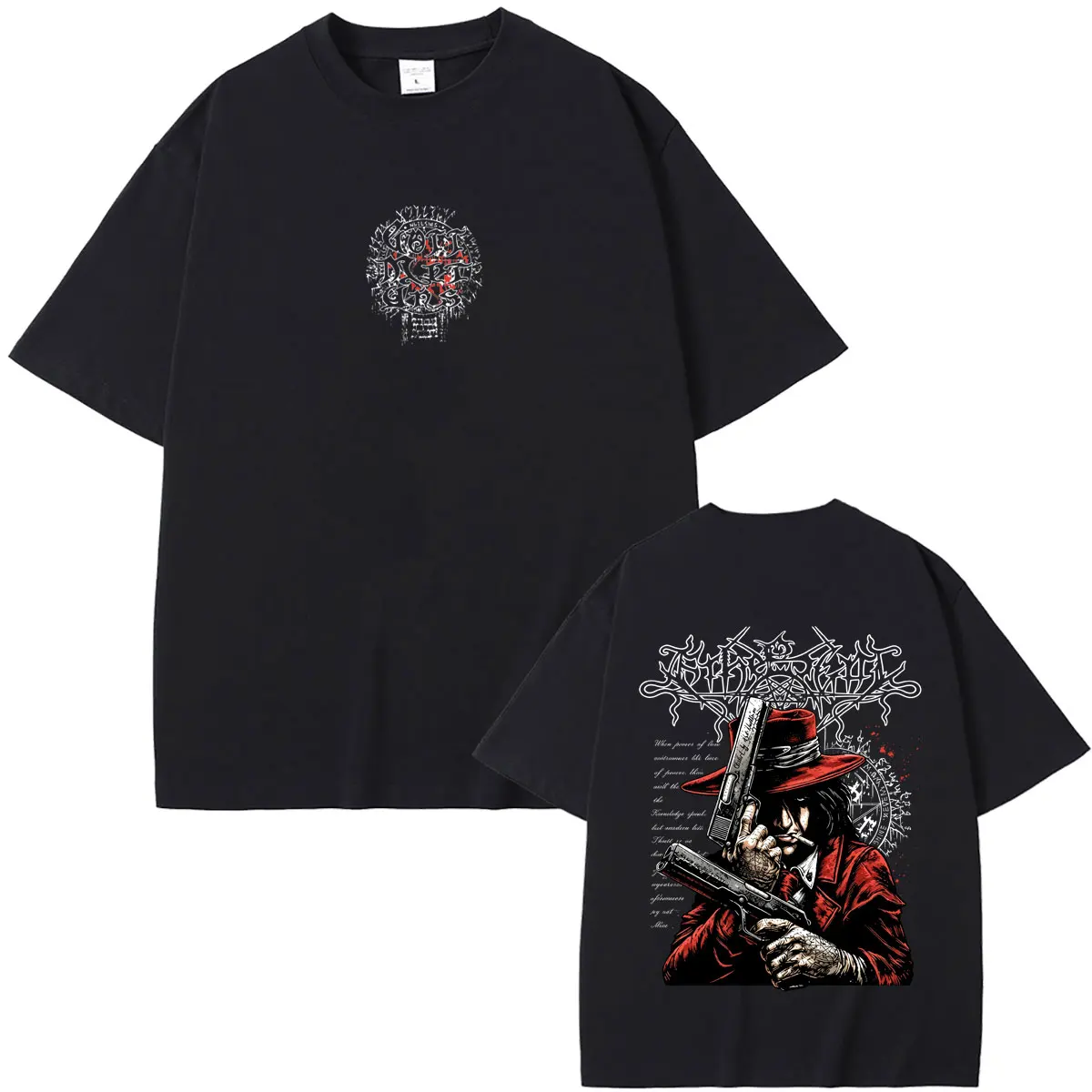 Anime Hellsing Vampire Alucard Graphic T-shirt Men Women Retro Manga Gothic Rock Streetwear Male Fashion Oversized T Shirts Tops