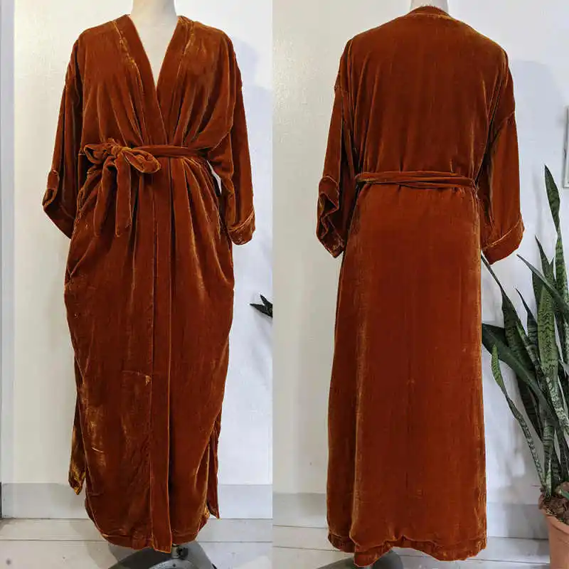 

Classic Maternity Dresses With Pocket Sashes V Neck Long Sleeve Velour Women Bathrobe High Split Robe Customized Evening Dress