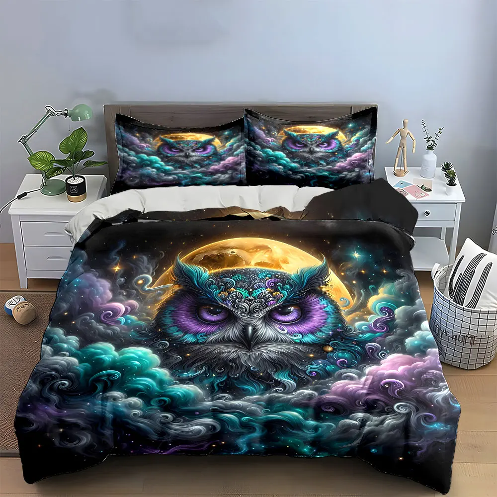 Mystical Owl Artwork Set Bedding Set with 1 Duvet Cover 2 Pillowcases Single Double King Queen, Gift
