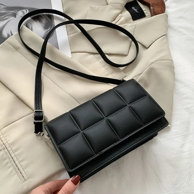

New Solid Color Fashion Shoulder Handbags Female Travel Messenger Bag Plaid Small PU Leather Crossbody Bags For Women