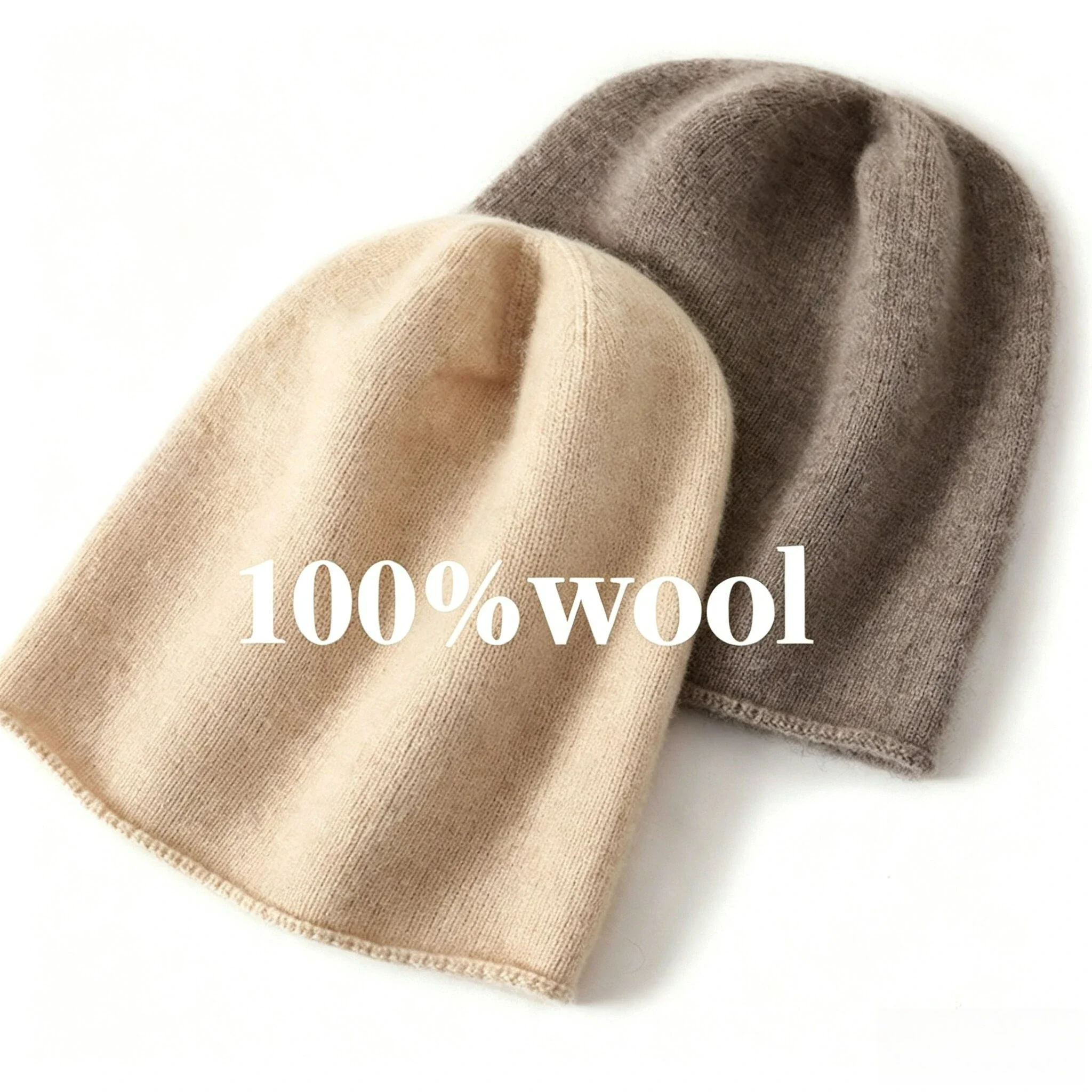 High Quality Pure Wool Hat Men Women Autumn Winter Warm Knit Curled Stacked Hat Female Male Casual Classic Solid Beanie Couple
