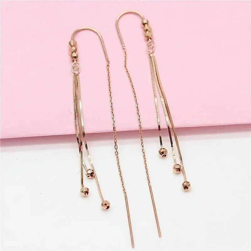 Light Luxury Fashion Soft Chain Tassel Earrings for Women Copper Plated Rose Gold Geometric Round Bead Long Earings Jewelry