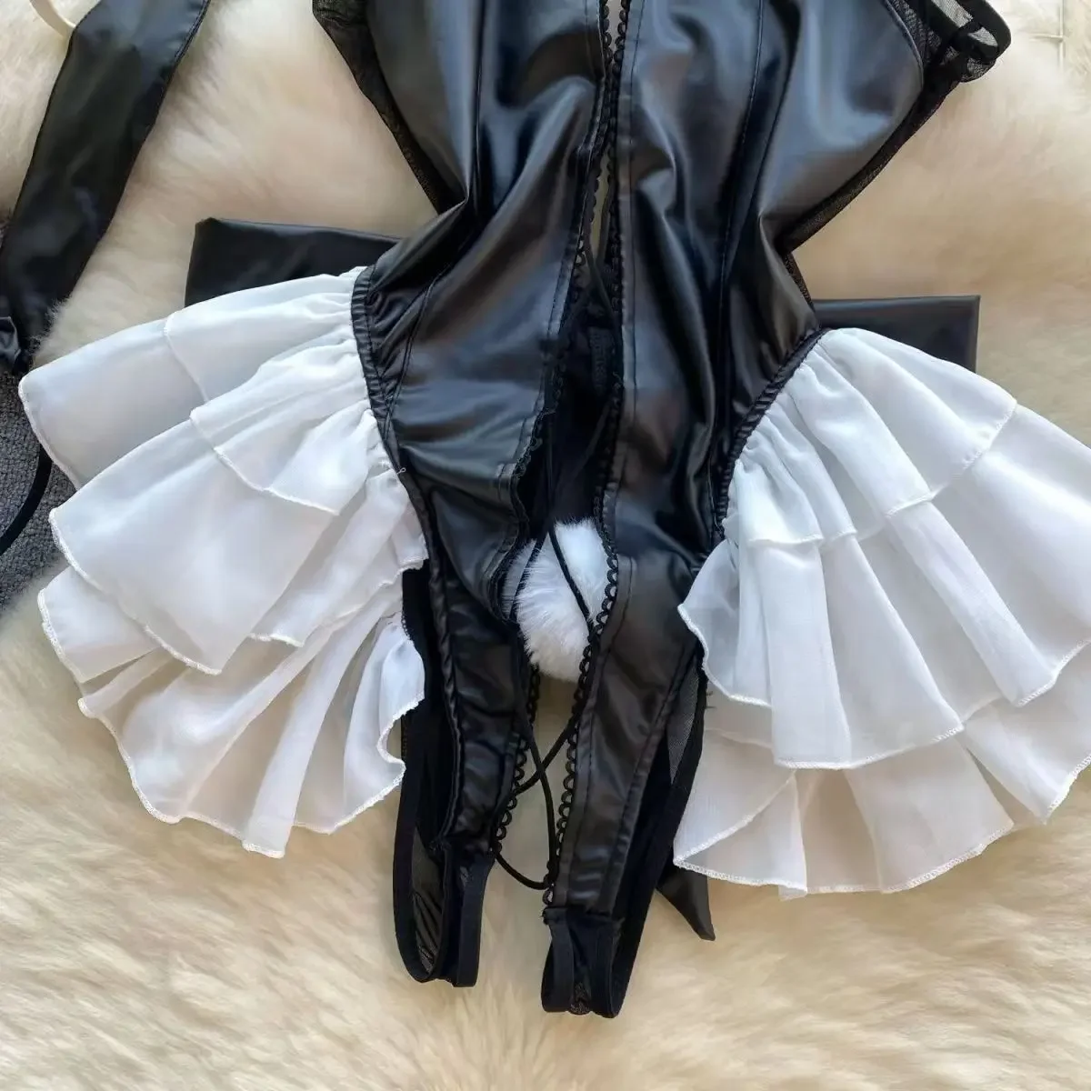 Bunny Gioco di ruolo Indumenti da notte da donna Abbigliamento segreto da donna Halter Patchwork Body Lingerie erotica Sexy Tutina nera Bodycone