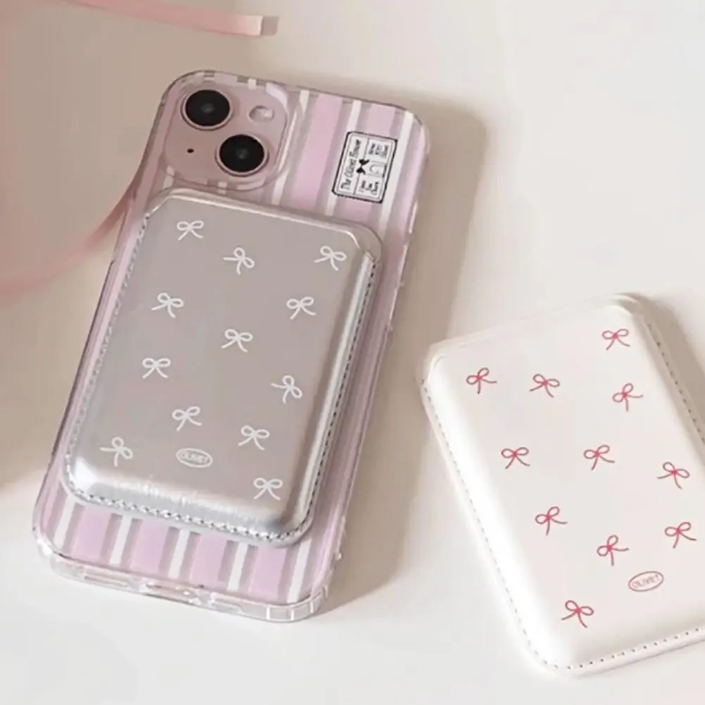 INS Cute Bowknot Stylish Wallet For Magsafe Phone Case For iPhone 16Pro Max Magnetic Wallet Card Slot Holder Phone Accessories