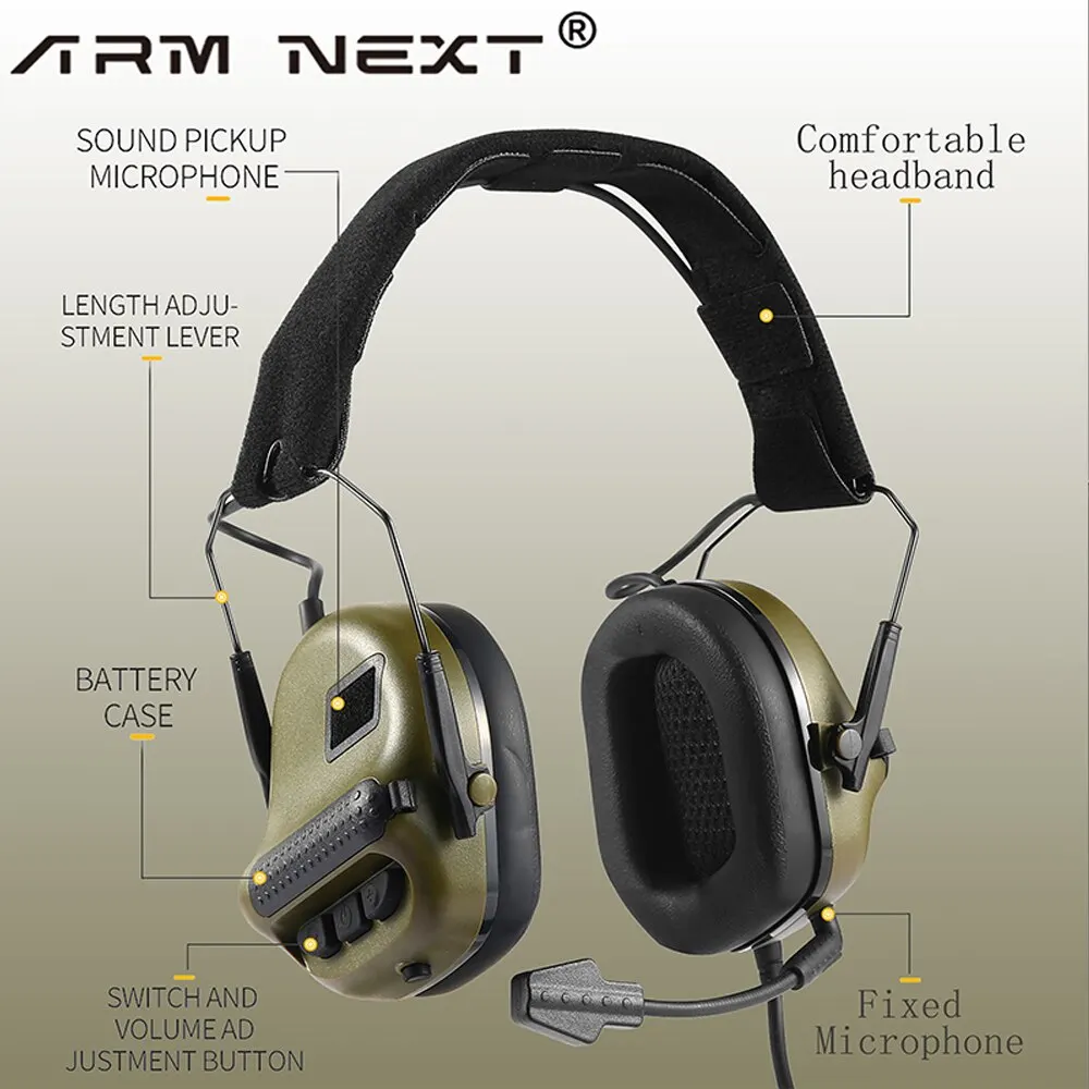 Military Headset Shooting Tactical Noise Reduction Headphones Head Wearing Version Headset Sound Pickup Hunting Communication