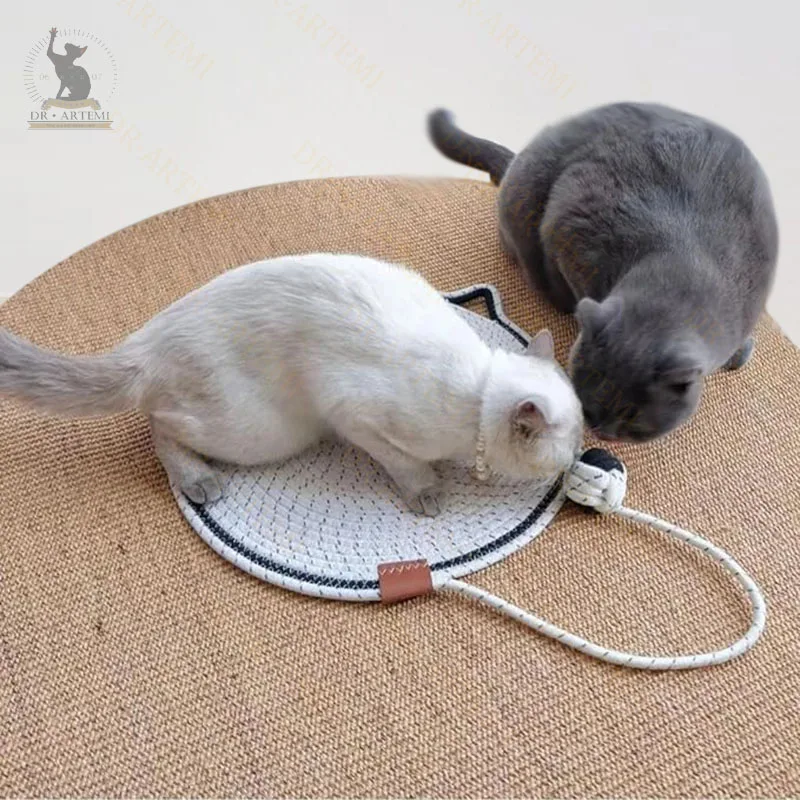 Portable Round Cat Scratch Pad With Ball Toy Cat Scratch Board Woven Cat Rest Mat Sleeping Mat Cat Grinding Claw Toy