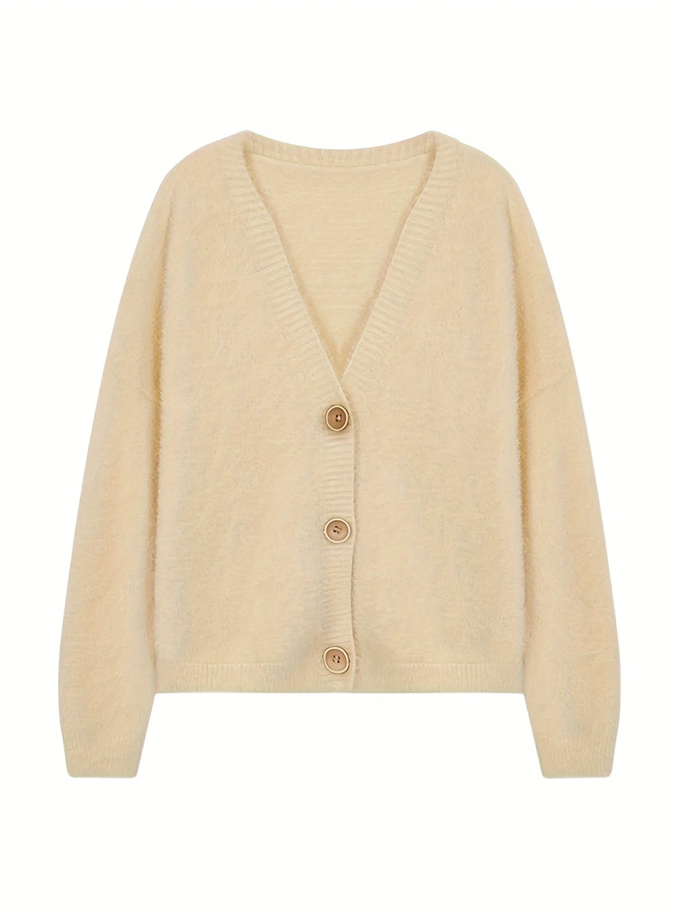 Autumn and winter women\'s gentle style knitted sweater, light yellow V-neck loose cardigan over imitation mink jacket