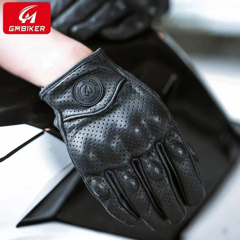 

Summer Breathable Retro Sheepskin Leather Motorcycle Accessories Gloves Motocross Motorbike Riding Glove Windproof Touch Screen