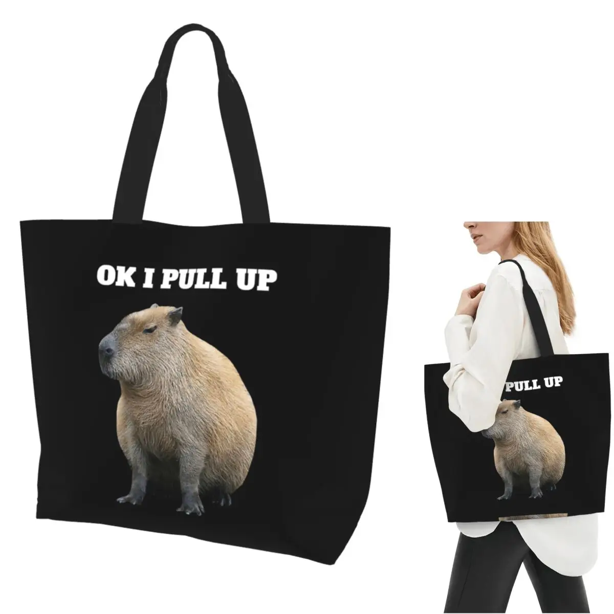 Capybara Shopping Tote Bag Canvas Large Capacity Shoulder Bags Shopper Grocery Handbag for Women