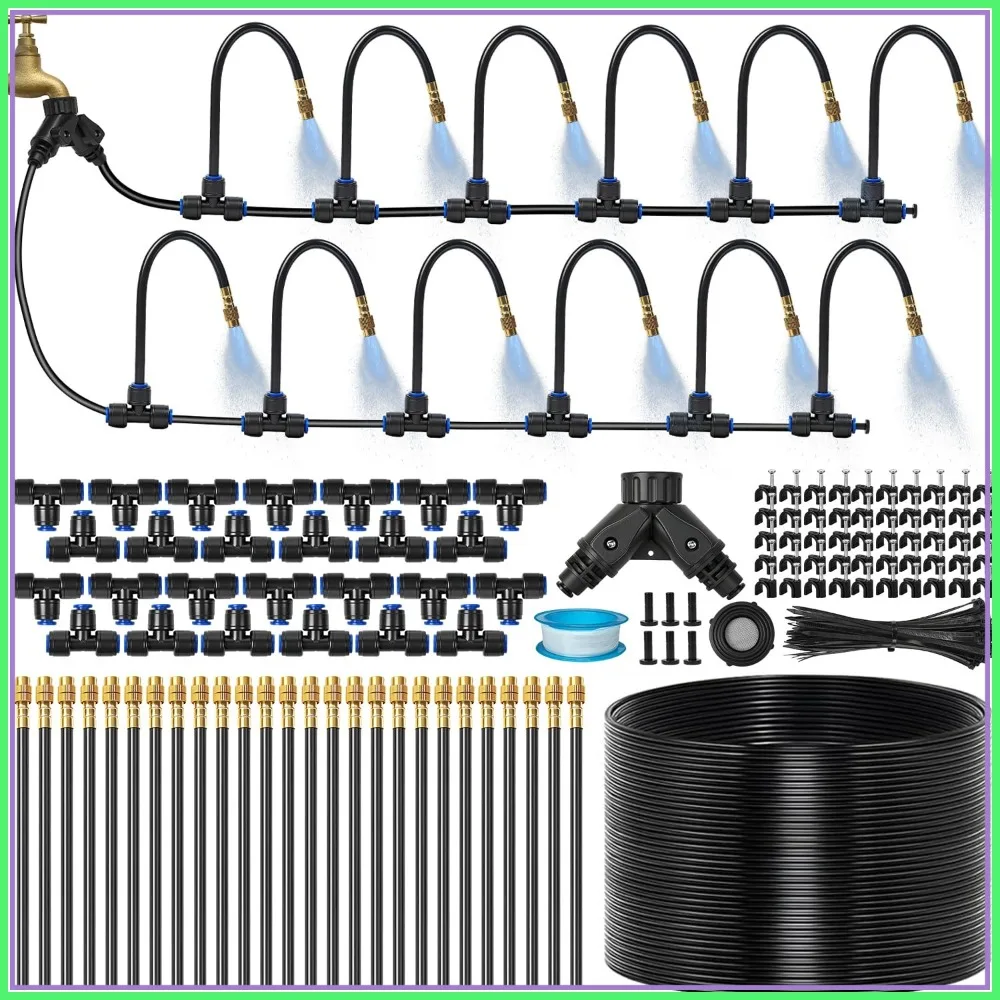 

120Ft 1/4" Drip Irrigation System with 26 Adjustable Copper Nozzles for Garden, Yard & Lawn