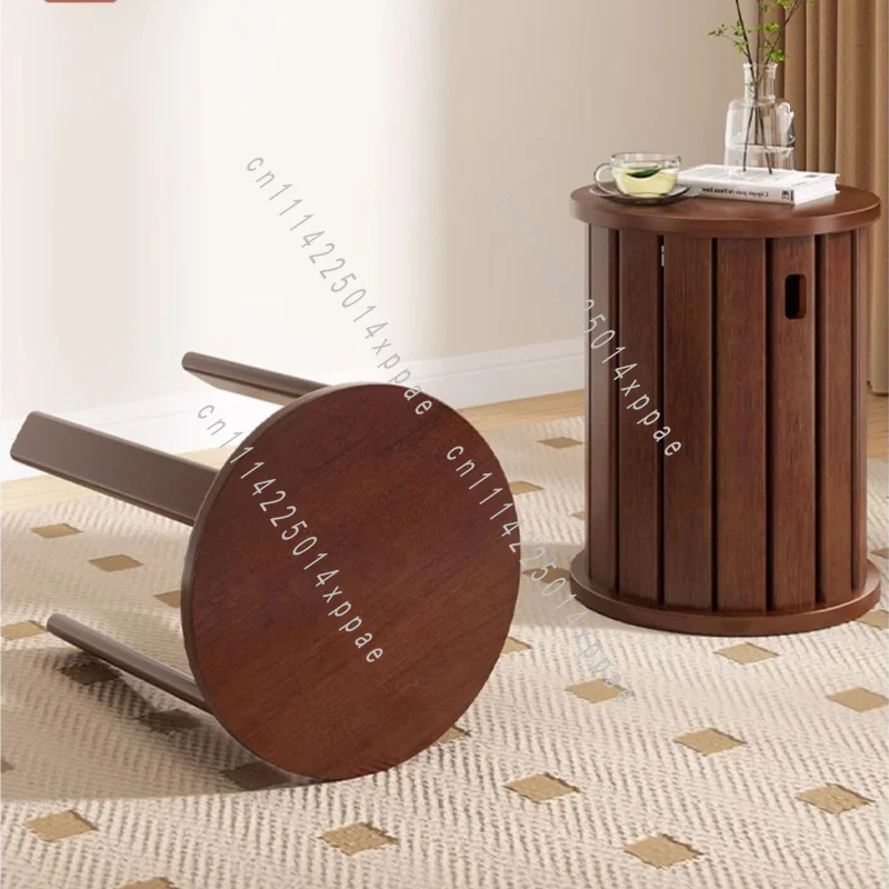 2-in-1 Folding Coffee Table Set Ottoman Stool Solid Wood Stackable Storage Design for Living Dining Guest Seating Spaces