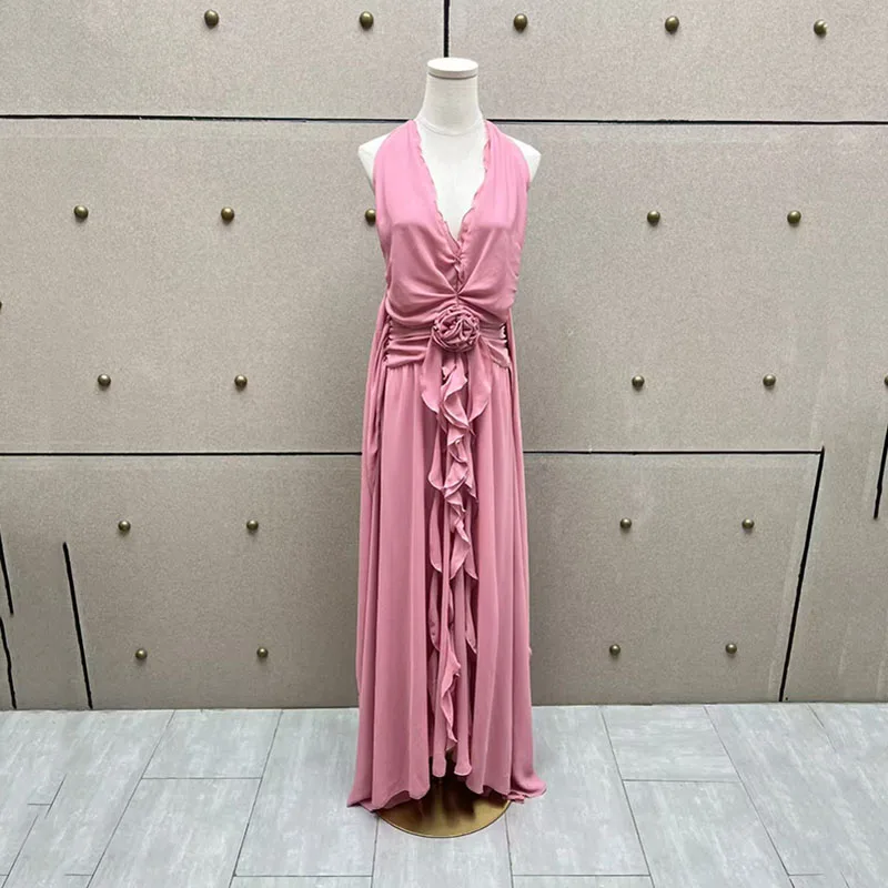 

Women's Lace-Up Backless Dress, 3D Floral Maxi Dress, Casual, Commuter, and Party Dress, 2026, New Arrival, Y2K, Corset