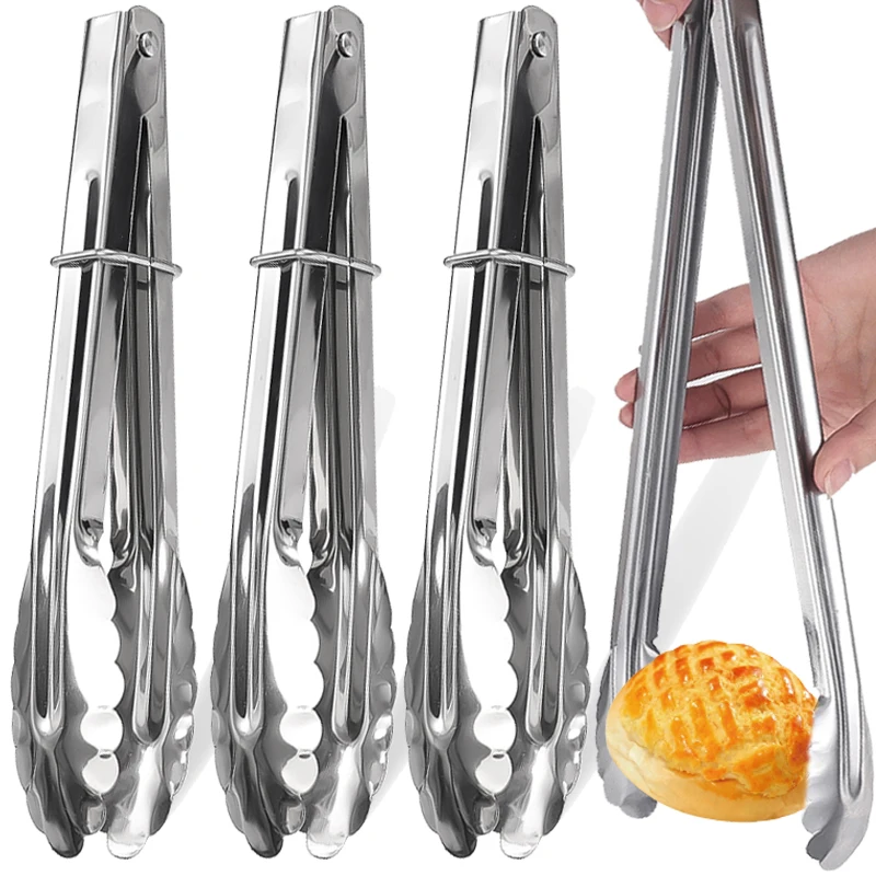

Stainless Steel Food Tongs Long Handle Non-Slip Barbecue Tongs Bread Clip Dessert BBQ Meat Tongs Home Kitchen Cooking Utensils
