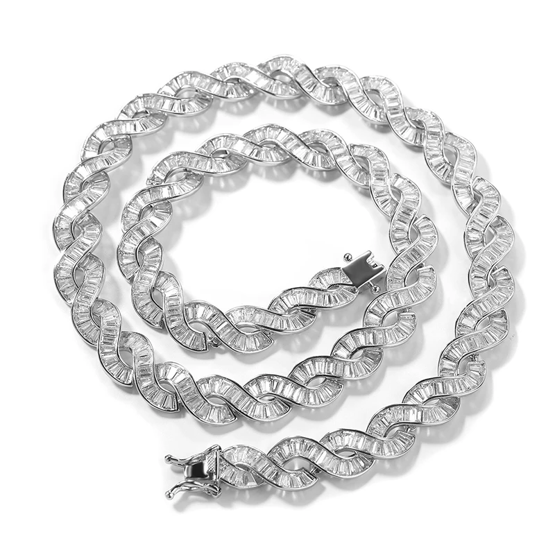 Hip Hop 5A+ CZ Stone Bling Iced Out Double Helix Infinity Link Chain Necklace for Men Rapper Jewelry Gold Silver Color