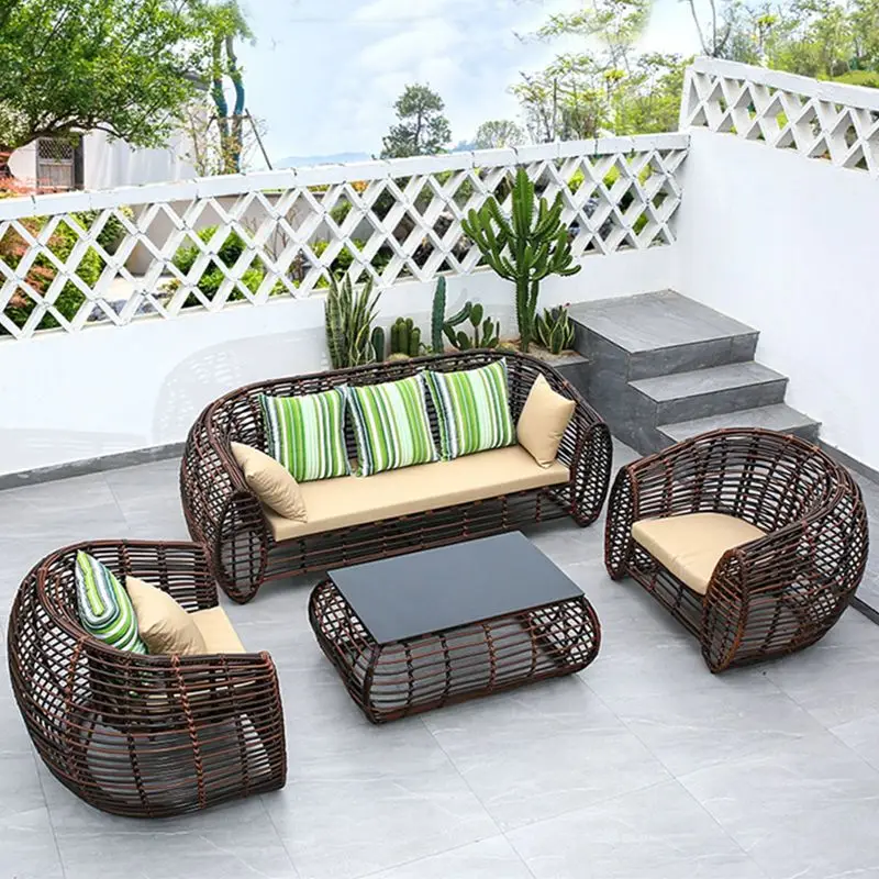 

Садовые диваны для отдыха во дворе Гостиная Газон Современный ресторан Садовые диваны Проживание в семье Мебель из ротанга Садовый Диван MHHYSF