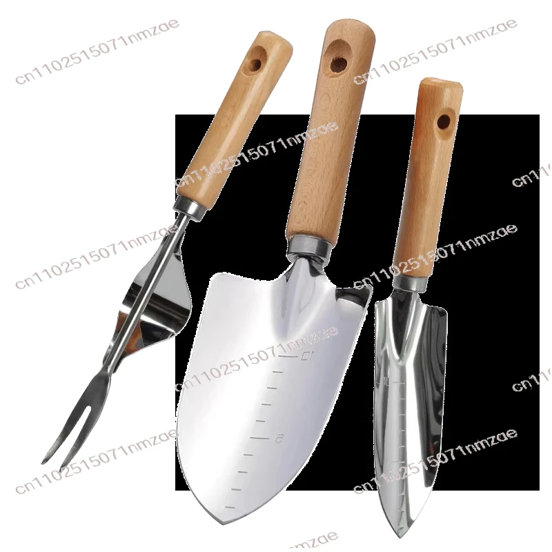Stainless Steel Wooden Handle Horticultural Digging Soil Succulents Thickening Small Shovel Rake Loosening Soil Weeding