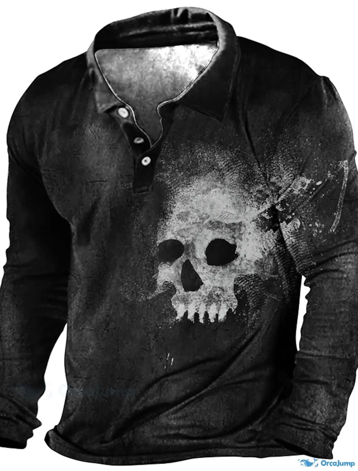 

Men's Compass Skull Long Sleeve Polo Shirt Lapel Sports Leisure Outdoor Office Daily Wear Button Spring and Autumn