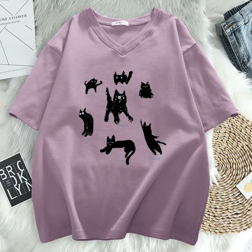 Plus Size 6XL 150kg Summer Women\'s Top Cat Print Cotton T Shirt Casual  Women Clothes Short Sleeve Women Cartoon T-shirt