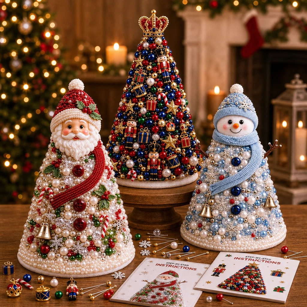 DIY Beaded Vintage Santa Christmas Tree Making Kit,Complete Handcraft Supplies Set,Family Holiday Craft Project for Craft Lovers