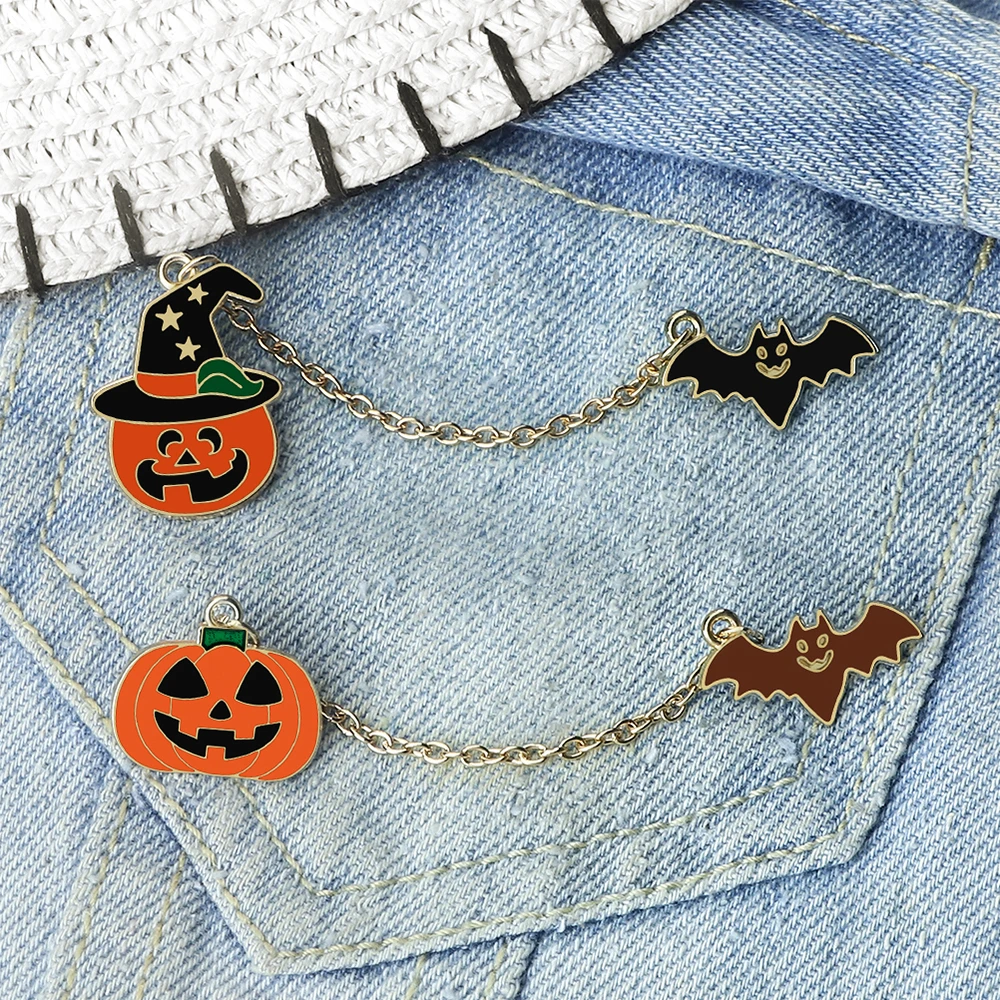 Evil Pumpkin Bat Badges for Halloween Pumpkins with Horrible Smile Brooch Enamel Funny Ghost Party Decor Jewelry Denim Lapel Pin