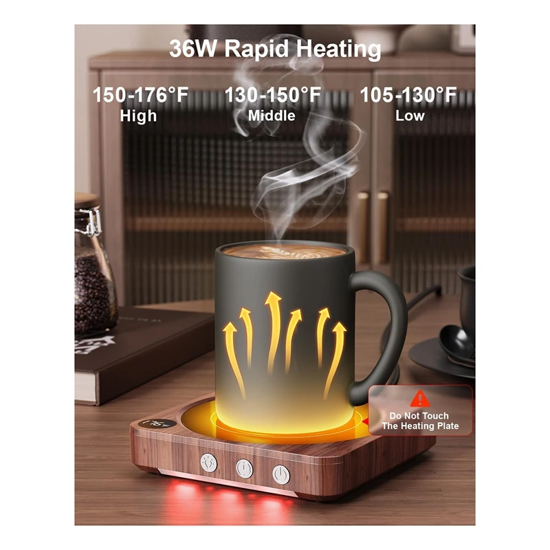 Mok Warmer- 36W Koffiemok Warmer Voor Bureau Met Temperatuurweergave, 2-12 Uur Automatisch Uitgeschakeld, Kaars Warmer Hout