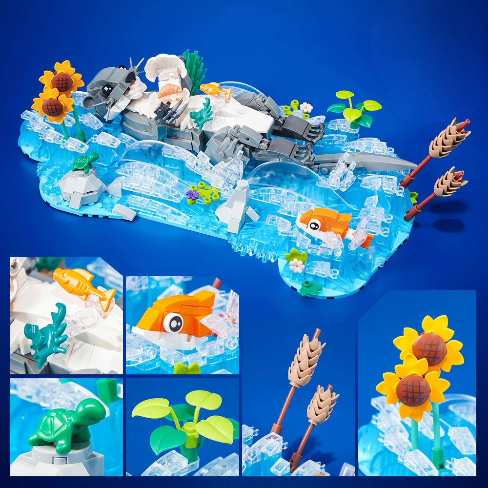 MOC Otter Water Ecological Series Ornaments Children's Small Particles Building Block Assembly Children's Bricks Toy Gift