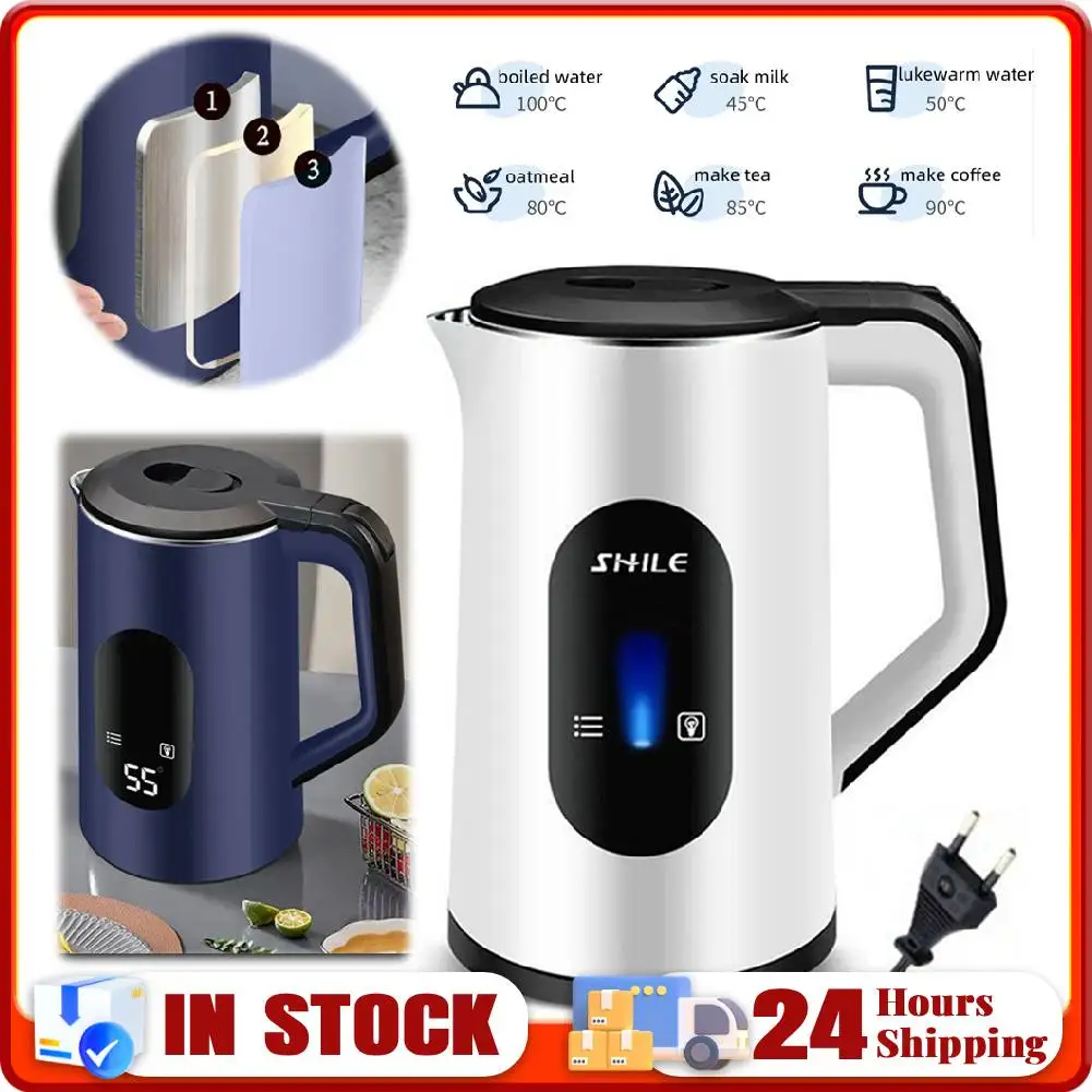 2.2L Stainless Steel Electric Digital Display Thermal Water Kettle Auto-Shutoff Boil Water Pot 1500W Fast Boil Home Kitchen Tool