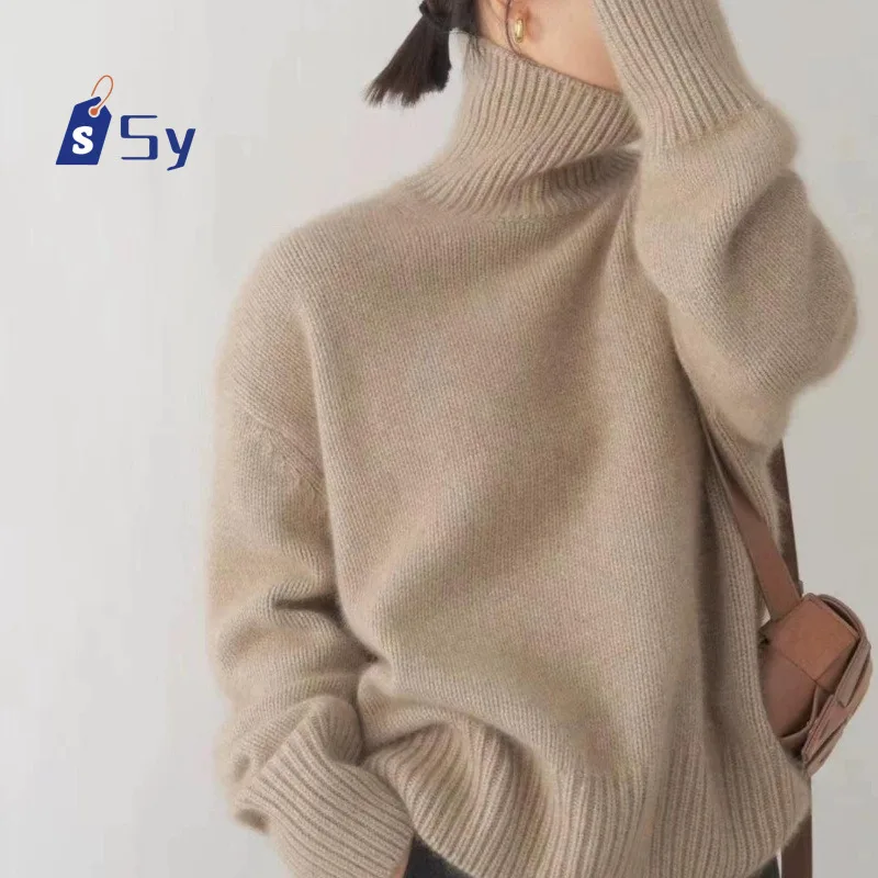 

Sy Women's Sweater Loose Turtleneck Sweaters Warm Solid Pullover Knitwear Basic Female Tops Autumn Winter 2024