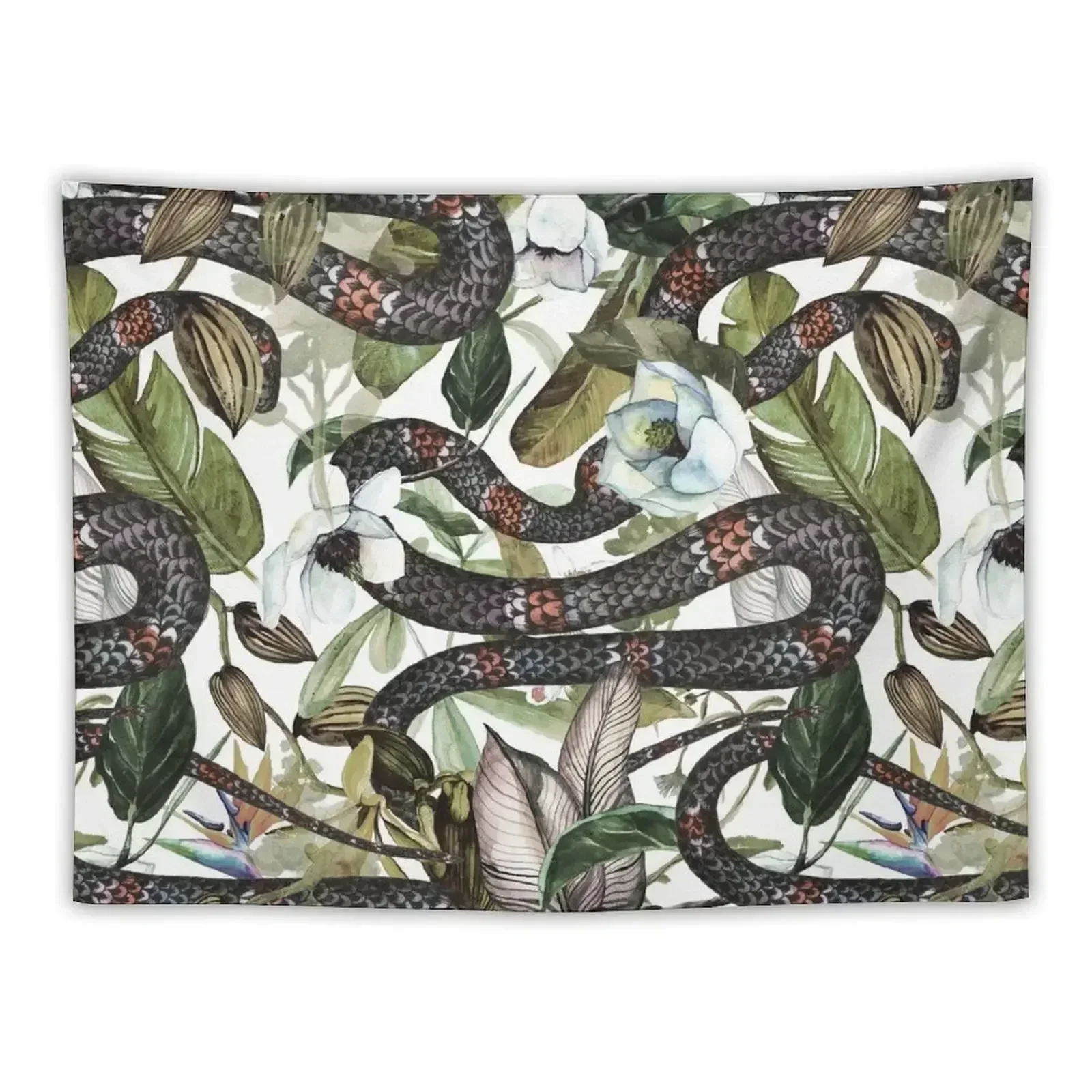 

Tropical pattern with beautiful flowers of magnolia and snake Tapestry Things To Decorate The Room Wall Hanging Tapestry