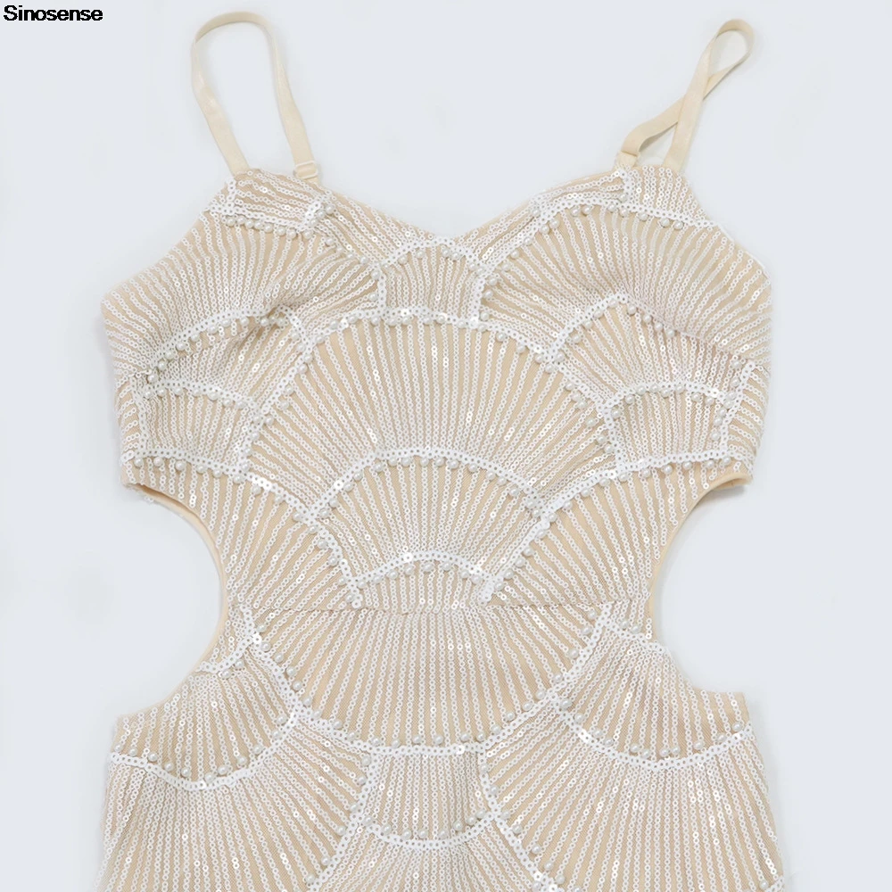 Women Elegant Evening Cocktail Party Maxi Dress Sexy Cut Out Back Slit Sequin Pearl Cami Bodycon Wedding Guest Long Formal Dress