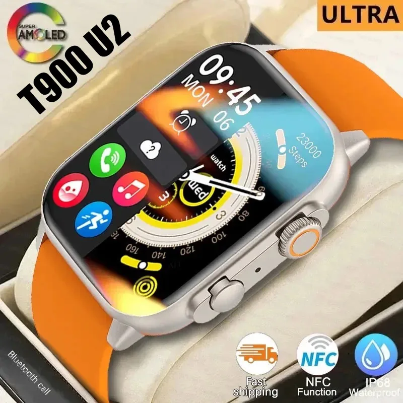 New Watch T900 U2 Smart Watch 49mm 2024 New NFC Men Women GPS Track Bluetooth Call BT Music Games Wireless Charging Smartwatch