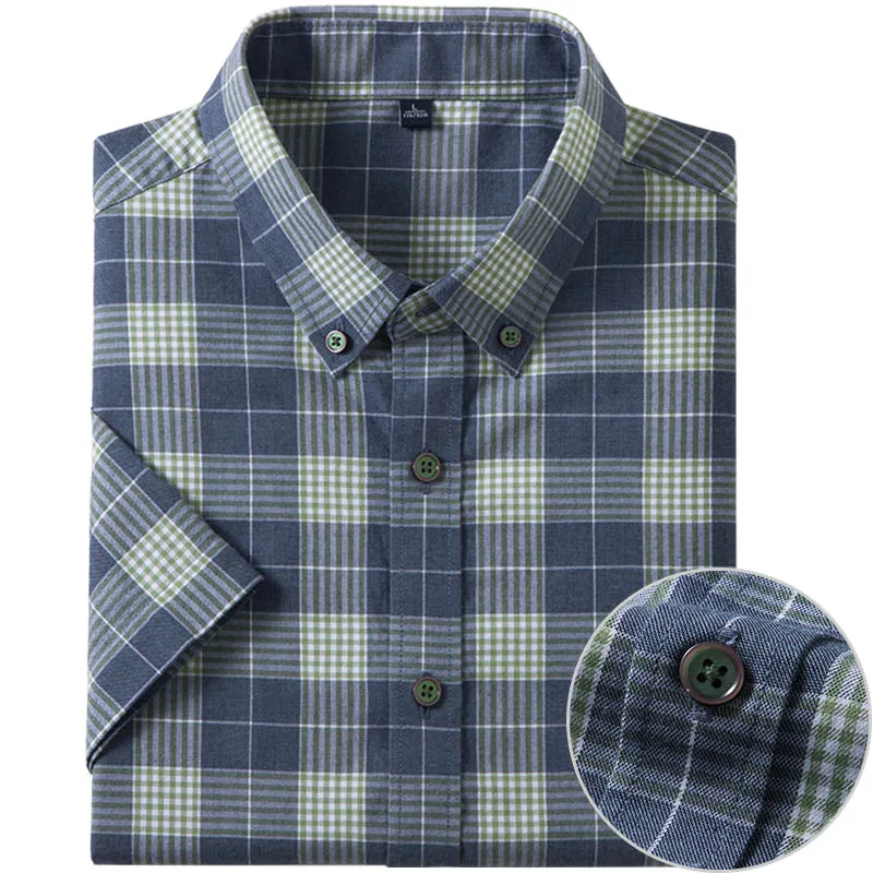 

Летние новые качественные клетчатые рубашки из чистого хлопка для мужчин с коротким рукавом, мягкие уютные классические базовые повседневные тонкие социальные рубашки, мужская одежда