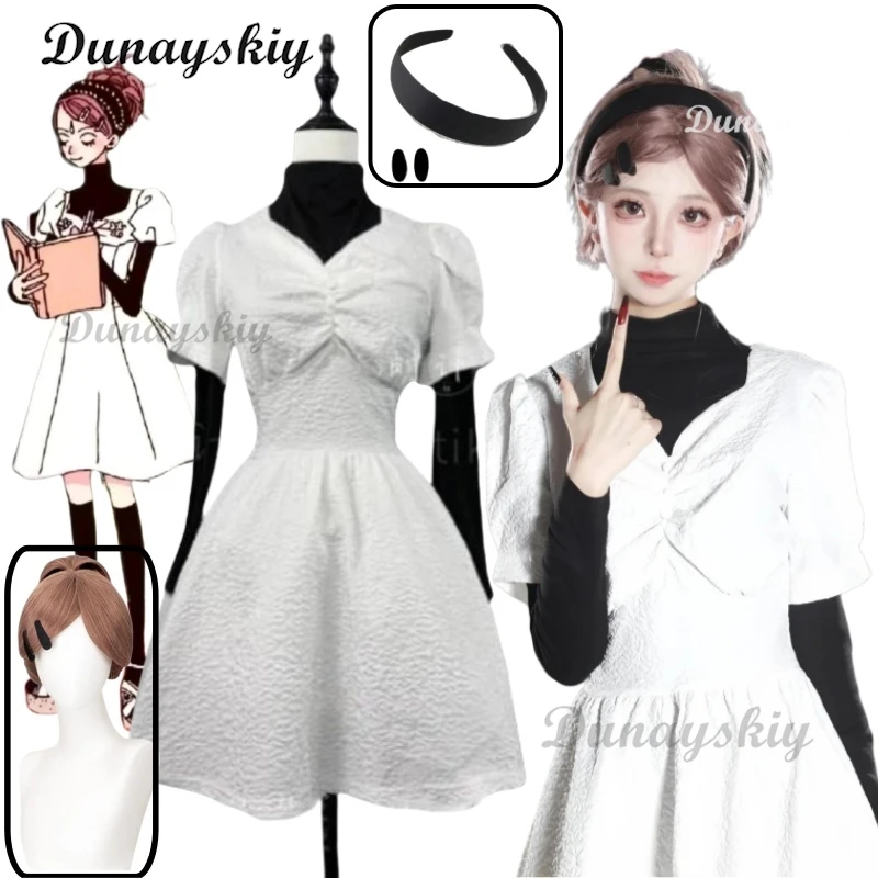 Komatsu Nana Cosplay Costume NANA Working Clothes White Puffed Sleeve Waist Dress Daily Outfit Role Play Halloween Party