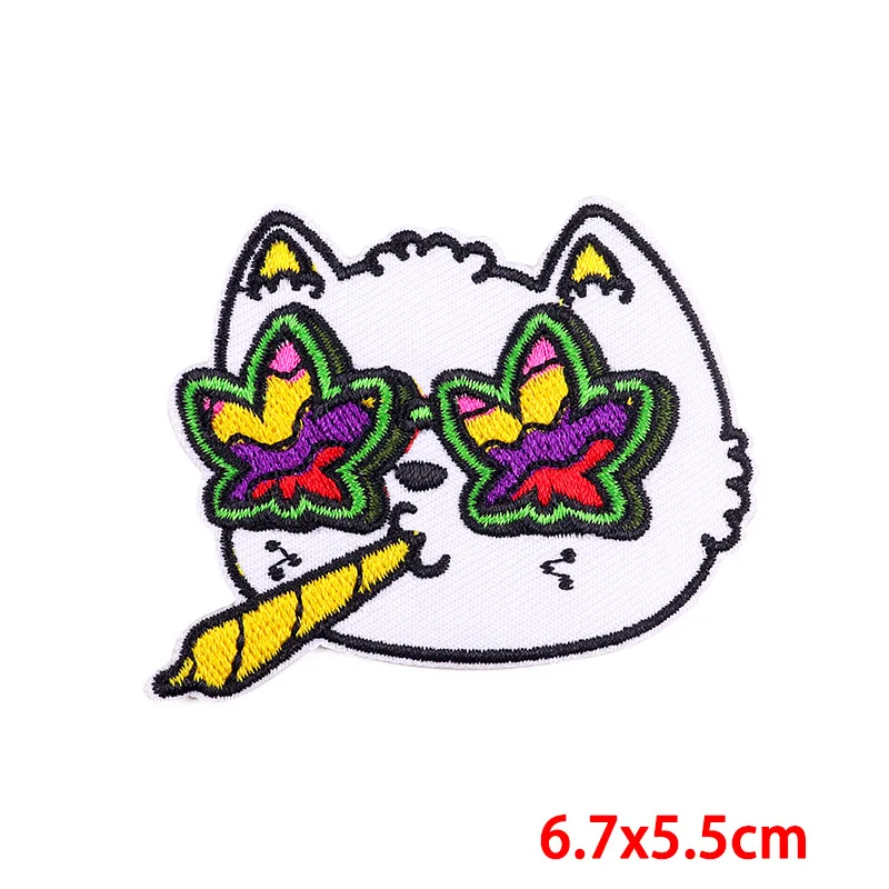 Cartoon Embroidery Patch DIY Cat Kitten Phrases Fusible Iron on Patches for Clothing Chest Badge Bag Hat Personalize Accessories