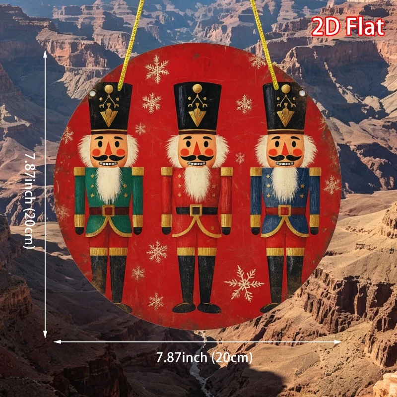 2D Flat Printing 1pc Wooden Walnut Clamp Soldier-Themed Round Tag, Christmas Decoration, Retro Red Design, Suitable for Doors, W