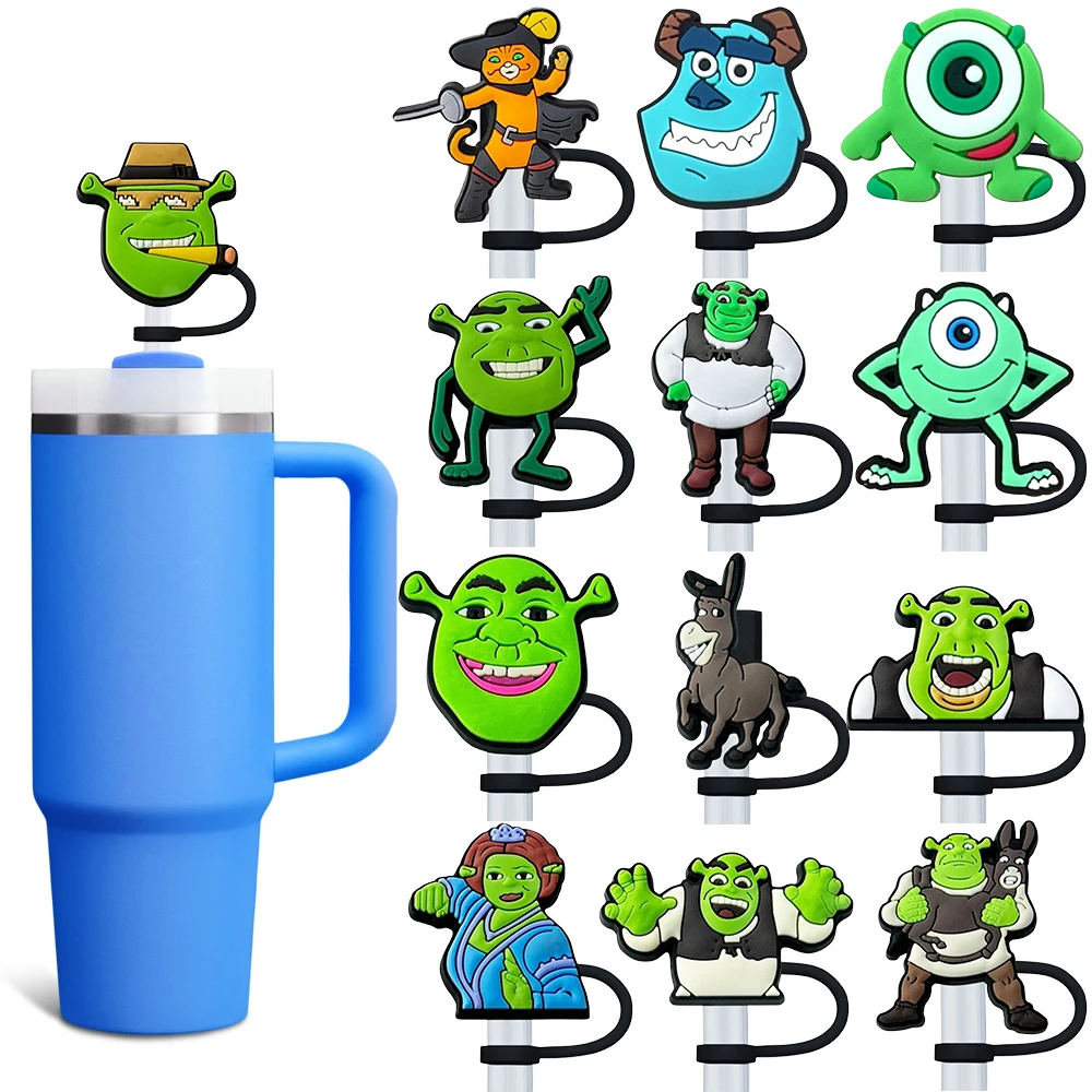 Hot 4-11PCS Shrek Cartoon Series Straw Cover Cap 10MM Drink Straw Plug Reusable Splash Proof Drinking Cup Accessories Party Gift