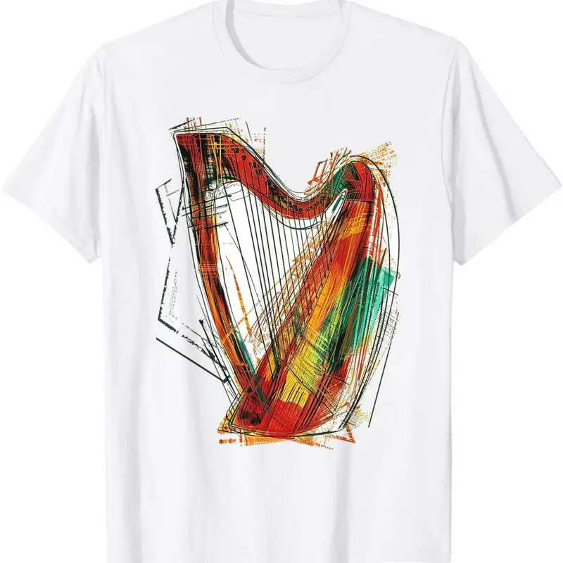 Camiseta musical con motivo artístico de dibujo de arpa