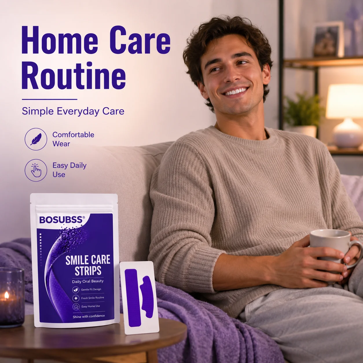 1/3Pcs BOSUBSS Purple Smile Care Strips Upper & Lower Strip Set Gentle Fit Design FreshSmile Daily Oral Beauty Care for Women &