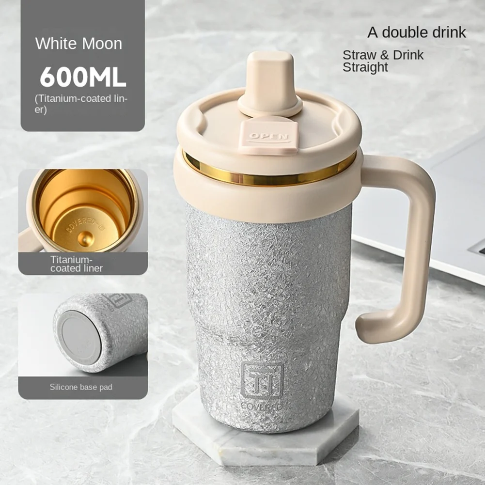 ABLK Cangkir Termos Titanium Bunga Es Kapasitas Besar Musim Panas Cangkir Air Minum Ganda Cangkir Es Portabel