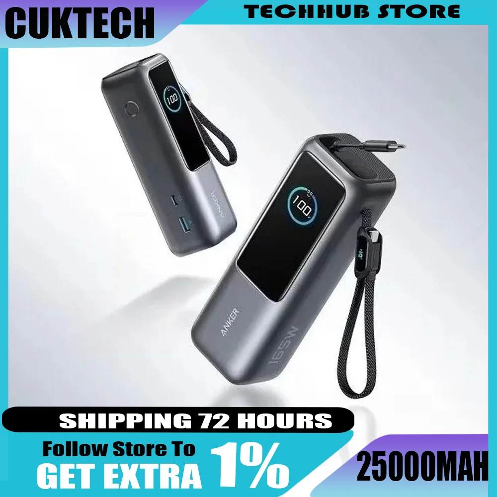 Anker Zolo باور بانك 25000 مللي أمبير 165 وات ماكس شحن سريع كابلات عالية السعة قابلة للسحب للهاتف المحمول باور بانك خفيف الوزن