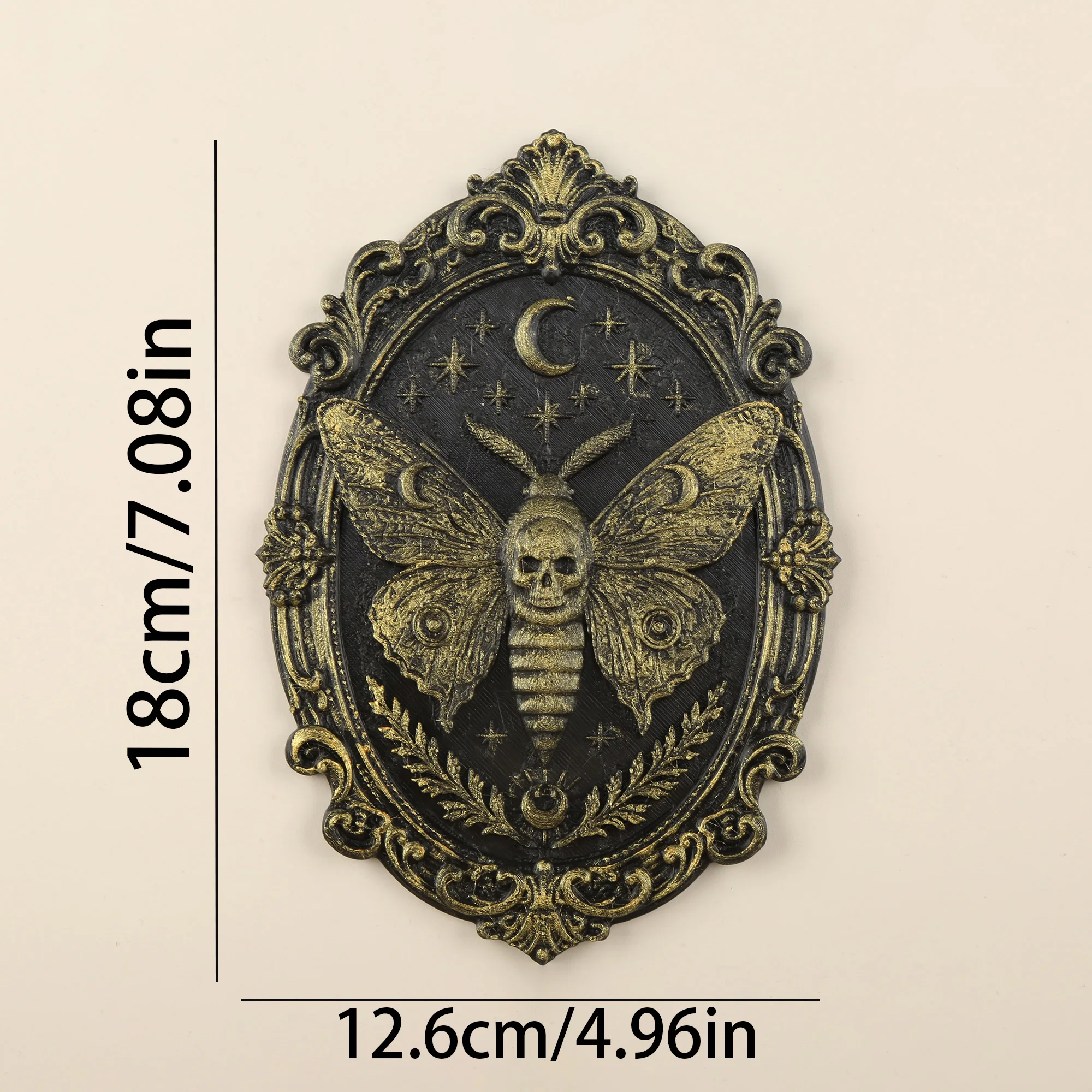 Gothic Death Head Moth Wall Decor, Black Gold Plastic Oval Baroque Frame Wall Art for Dark Academia Witchy Halloween Home Decor