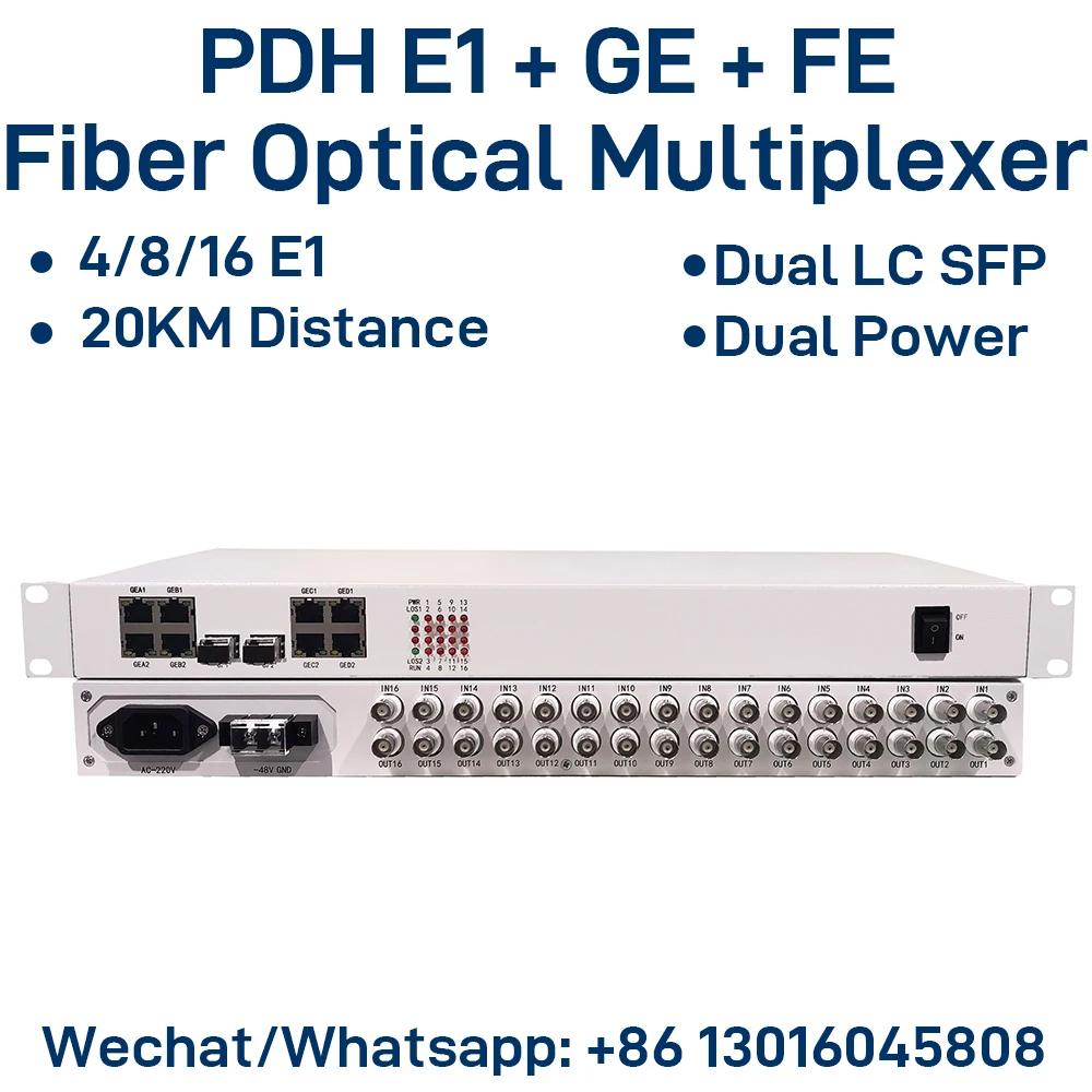 Dual Fiber Protection PDH Optical Multiplexer 4E1 8E1 16E1 with 4 Gigabit + 4 Fast Ethernet Ports 1.25G SFP LC 1+1 Redundancy