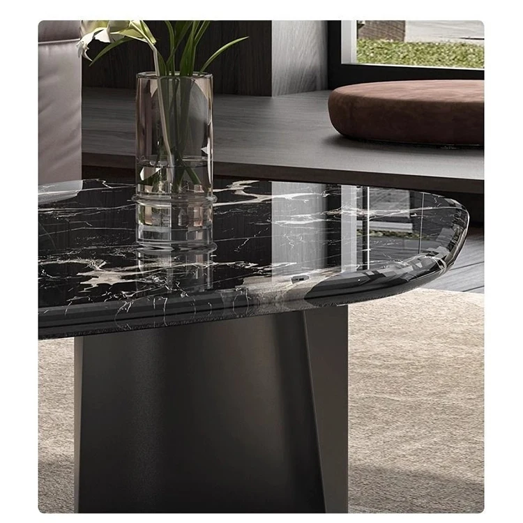 طقم طاولة قهوة من الرخام مع قاعدة من الفولاذ المقاوم للصدأ وطاولة قهوة إيطالية حديثة وطاولة مركزية حجرية #3
