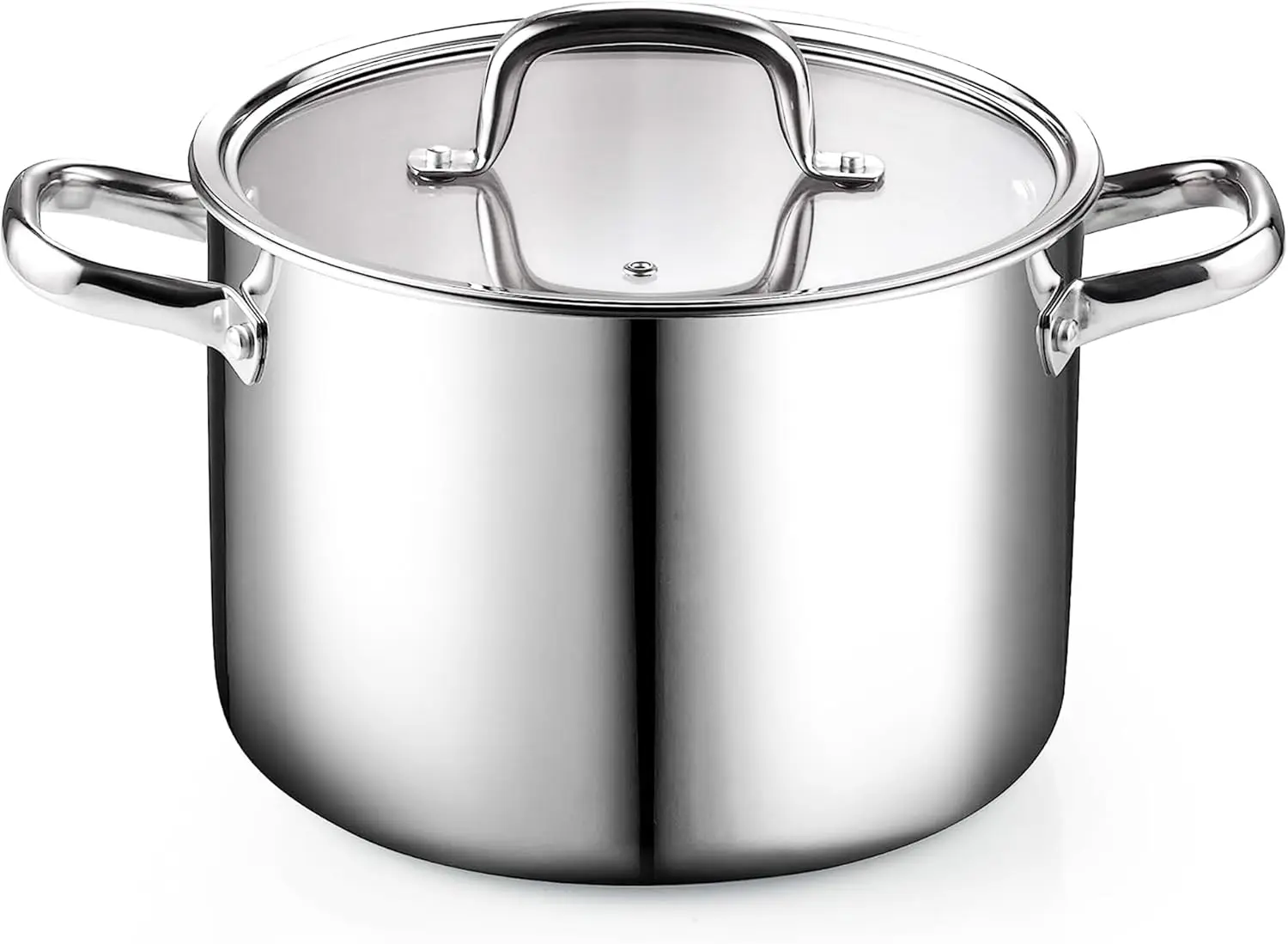 

Stainless Steel Stockpot with Lid, 6 Quart Tri-Ply Clad Soup Pot for Induction Cooking, Silver