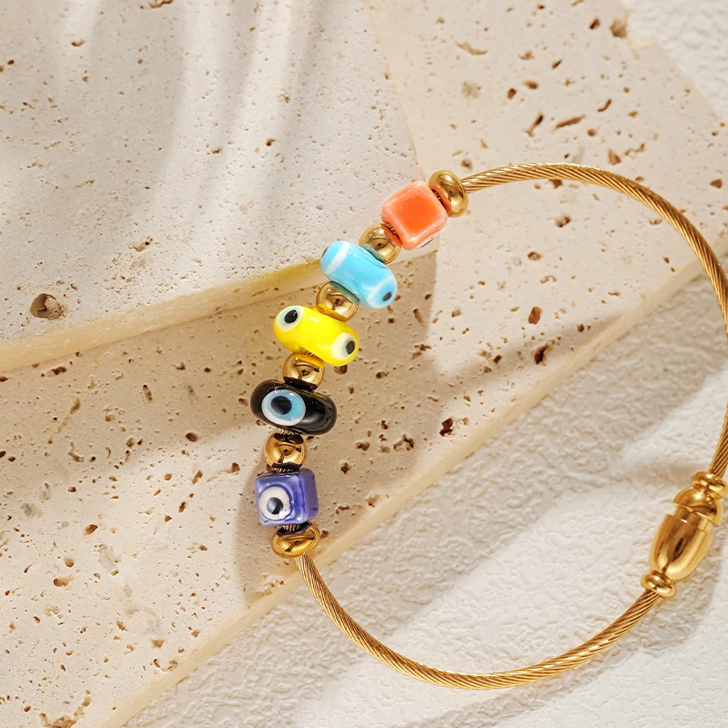 PRISCA | Evil Eye Gold Bracelet for Women and Girl Stainless Steel Beads Jewelry Lovely 2024