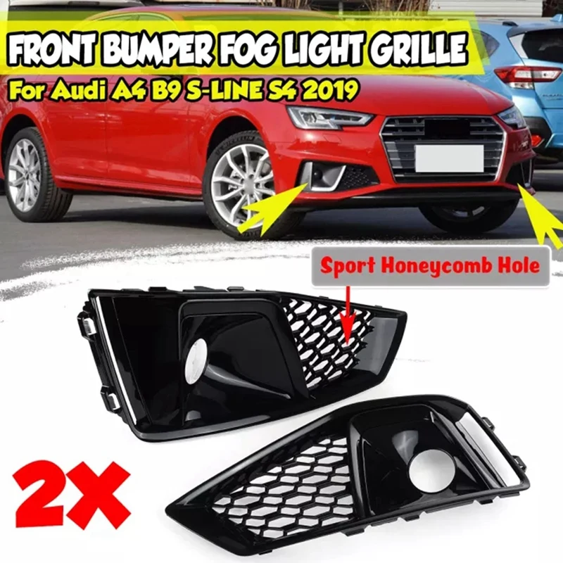 

1 Pair S-Lines S4 Car Front Bumper Fog Light Lamp Grill Grille Honeycomb For- A4 B9 S-LINES S4 2019-2020 Black