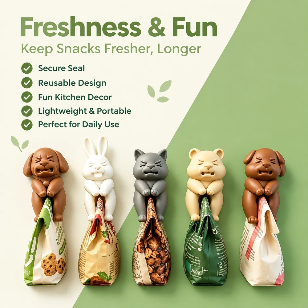 Cute 3D Animal Shaped Bag Clips 5pcs Set Dog Cat Rabbit Bear Food Sealing Clips Moisture Proof Freshness Keepers